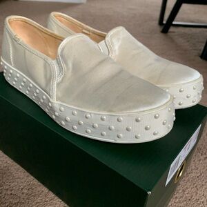 Keds Pearl-Trim Slip-On Platform Sneakers in Ivory